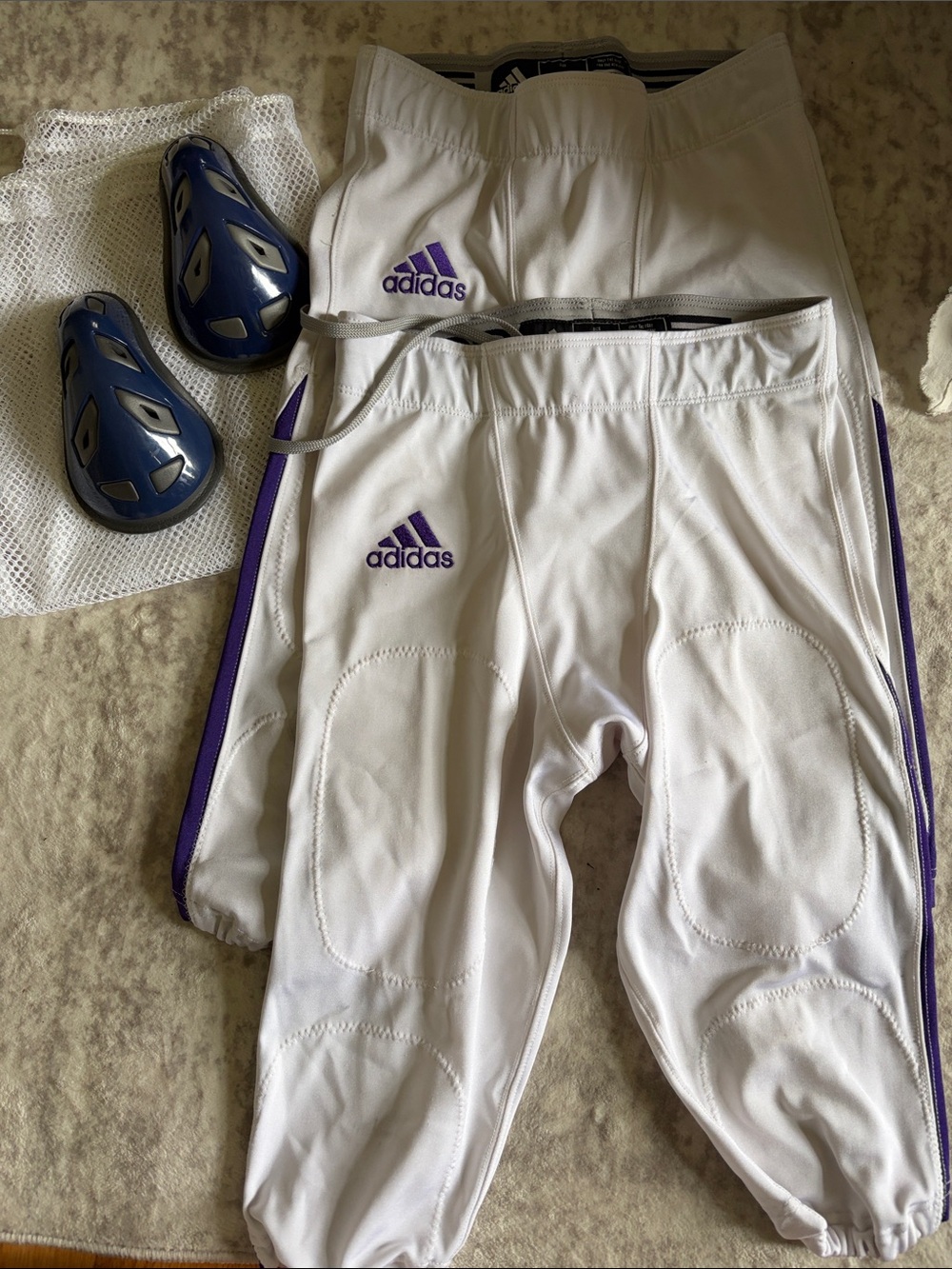 Men’s adidas White Football Pants with Purple Medium cups bag & included